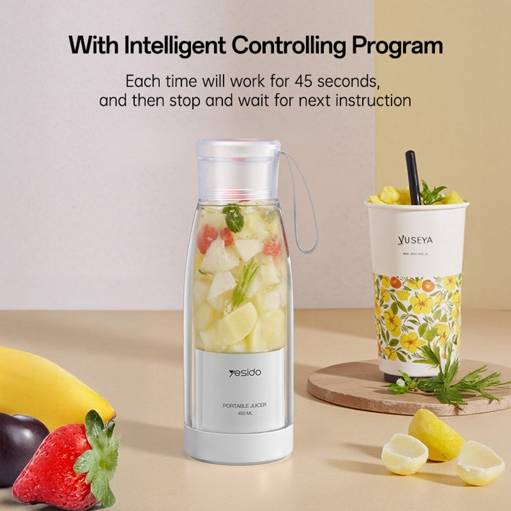 Portable Rechargeable Juicer – 450ml Stainless Steel Blender, BPA-Free (YESIDO EC17)