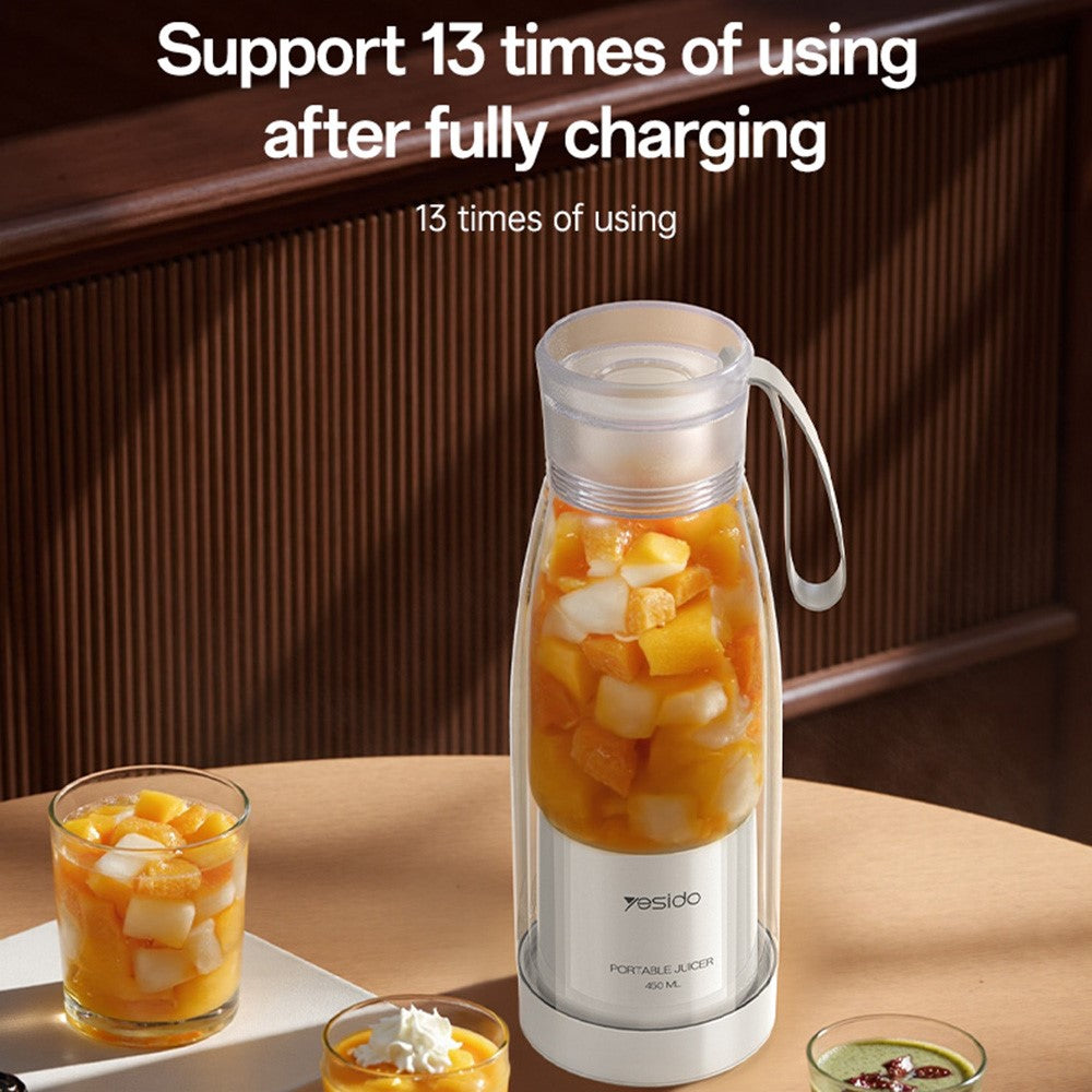Portable Rechargeable Juicer – 450ml Stainless Steel Blender, BPA-Free (YESIDO EC17)