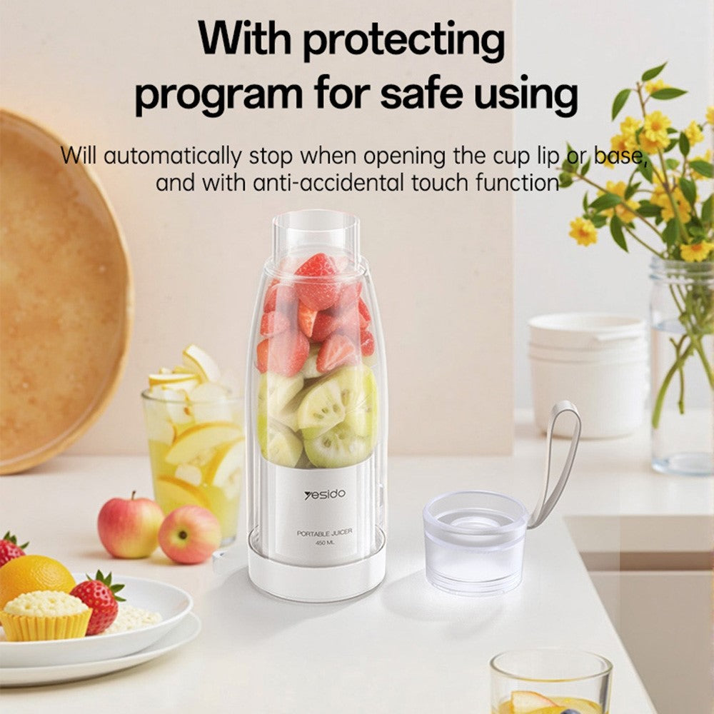 Portable Rechargeable Juicer – 450ml Stainless Steel Blender, BPA-Free (YESIDO EC17)
