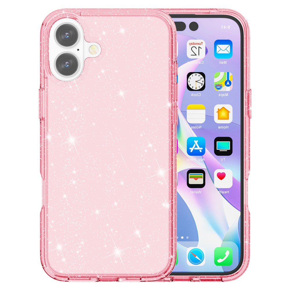 For iPhone 16 Case Sparkly Glitter TPU Frame PC Back Hybrid Phone Cover