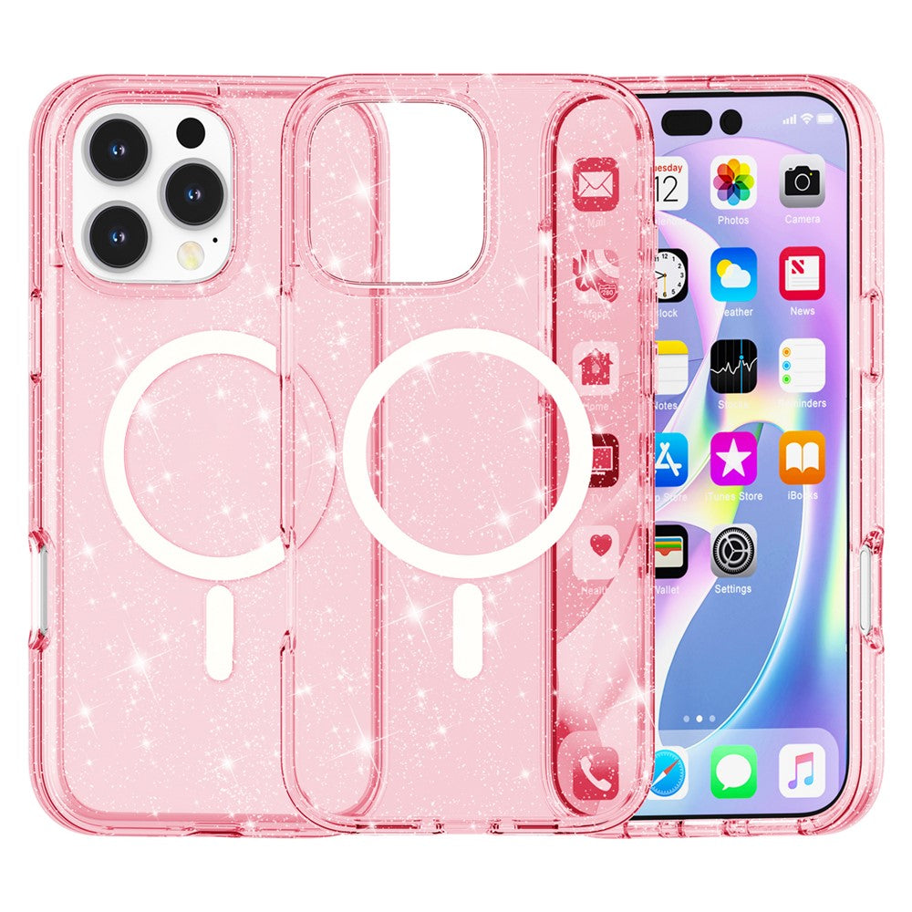 For iPhone 16 Pro Magnetic Case Compatible with MagSafe PC+TPU Glitter Phone Cover