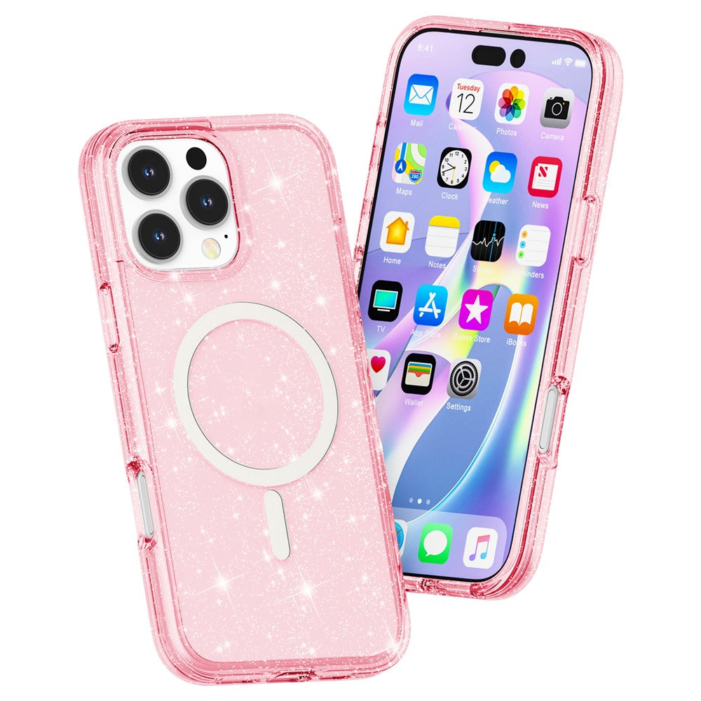For iPhone 16 Pro Magnetic Case Compatible with MagSafe PC+TPU Glitter Phone Cover