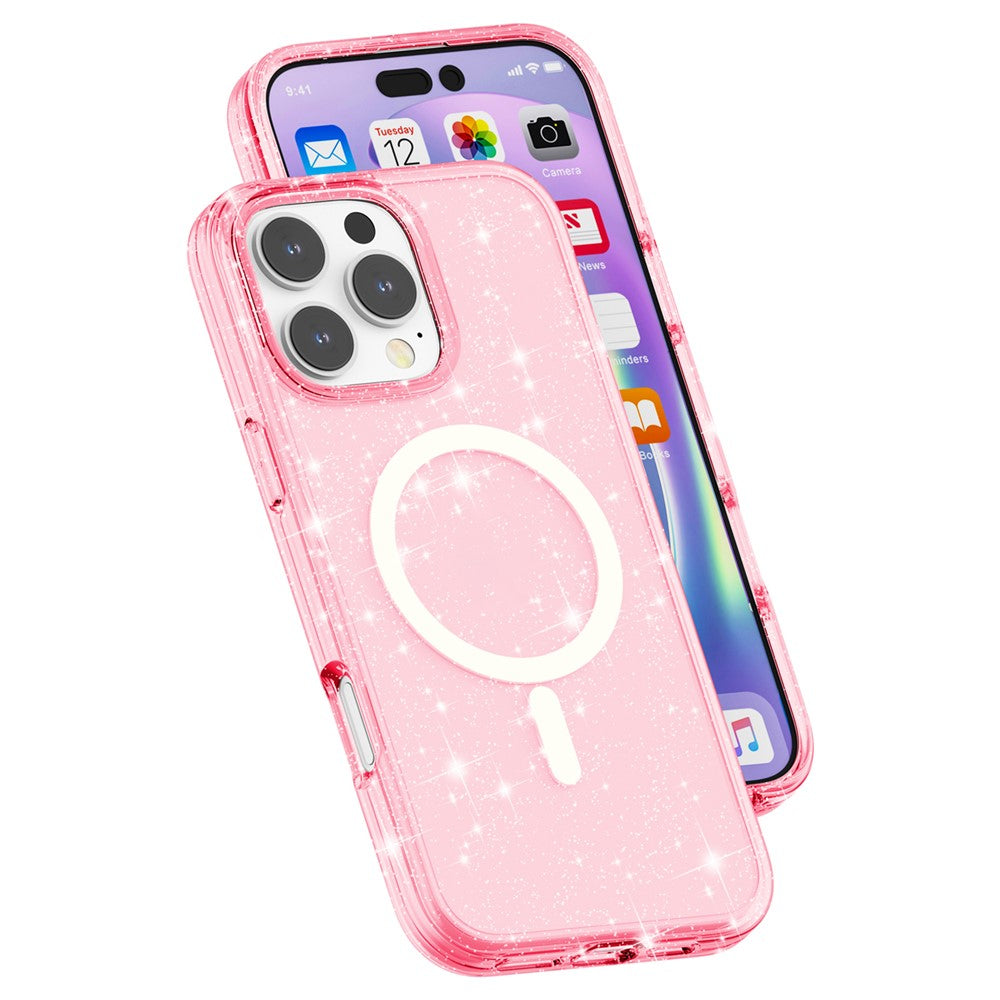 For iPhone 16 Pro Magnetic Case Compatible with MagSafe PC+TPU Glitter Phone Cover