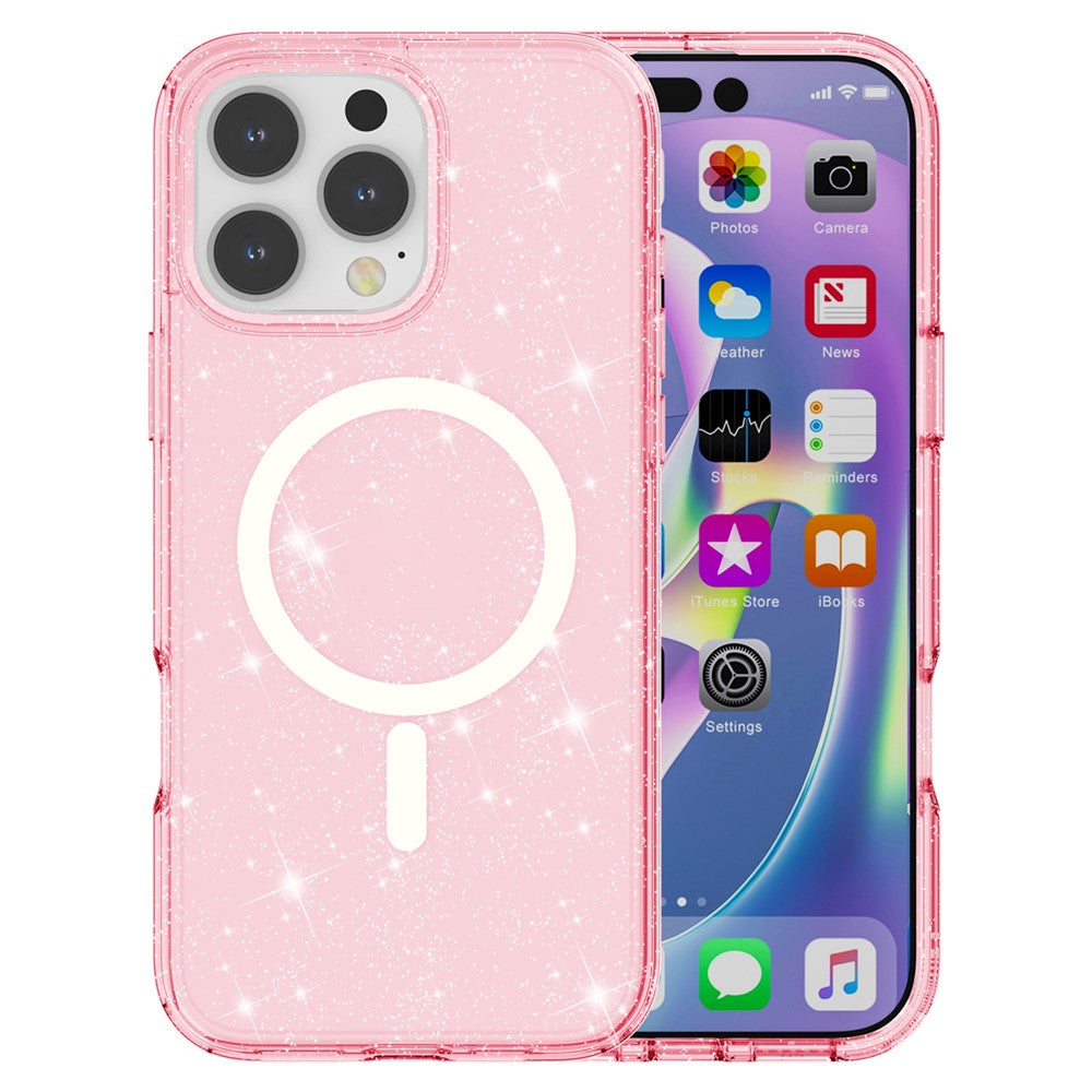 For iPhone 16 Pro Magnetic Case Compatible with MagSafe PC+TPU Glitter Phone Cover