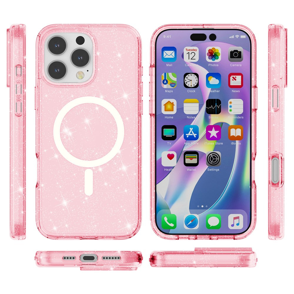 For iPhone 16 Pro Magnetic Case Compatible with MagSafe PC+TPU Glitter Phone Cover