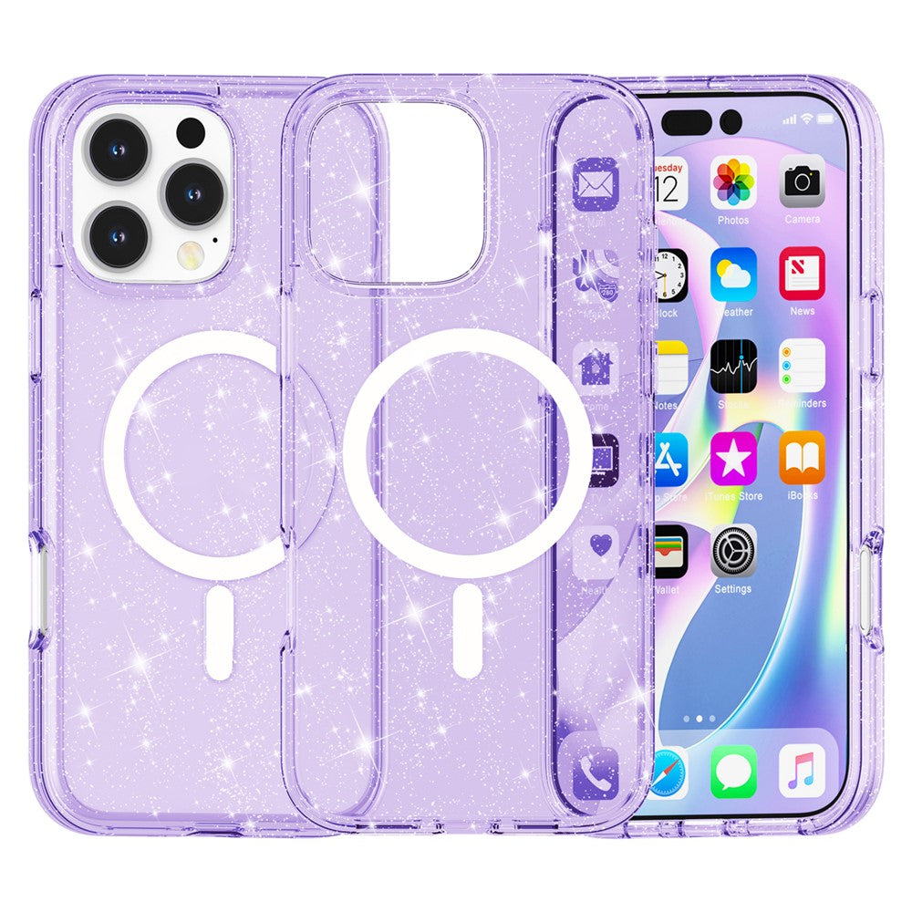 For iPhone 16 Pro Magnetic Case Compatible with MagSafe PC+TPU Glitter Phone Cover