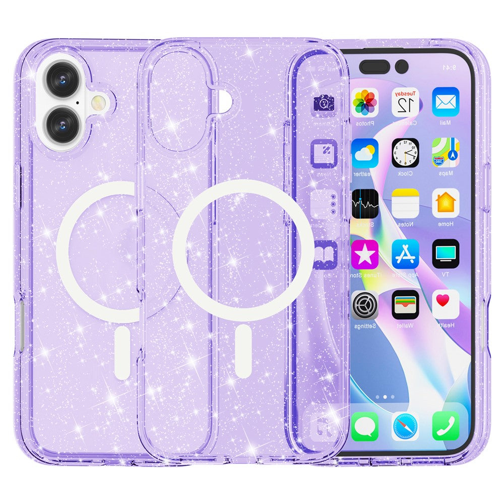 For iPhone 16 Case Compatible with MagSafe Sparkly Glitter PC+TPU Phone Cover