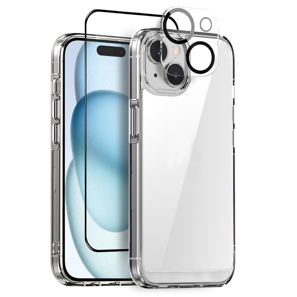 NORTHJO For iPhone 15 Case PC+TPU Phone Cover + Tempered Glass Screen Film + Lens Film