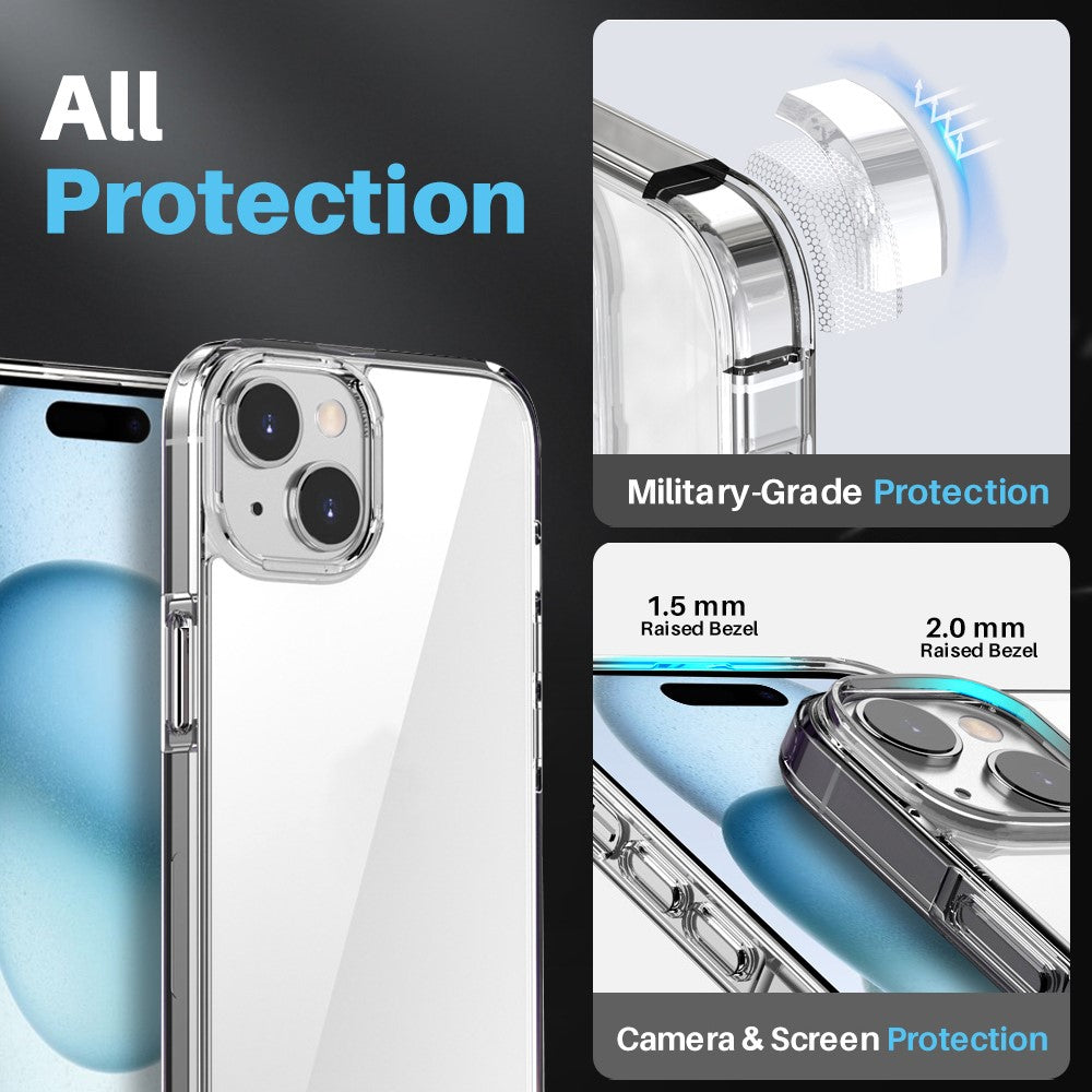NORTHJO For iPhone 15 Case PC+TPU Phone Cover + Tempered Glass Screen Film + Lens Film