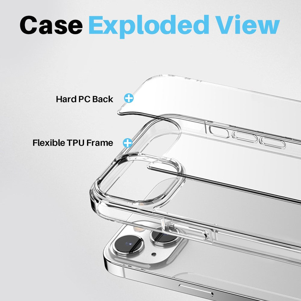 NORTHJO For iPhone 15 Case PC+TPU Phone Cover + Tempered Glass Screen Film + Lens Film