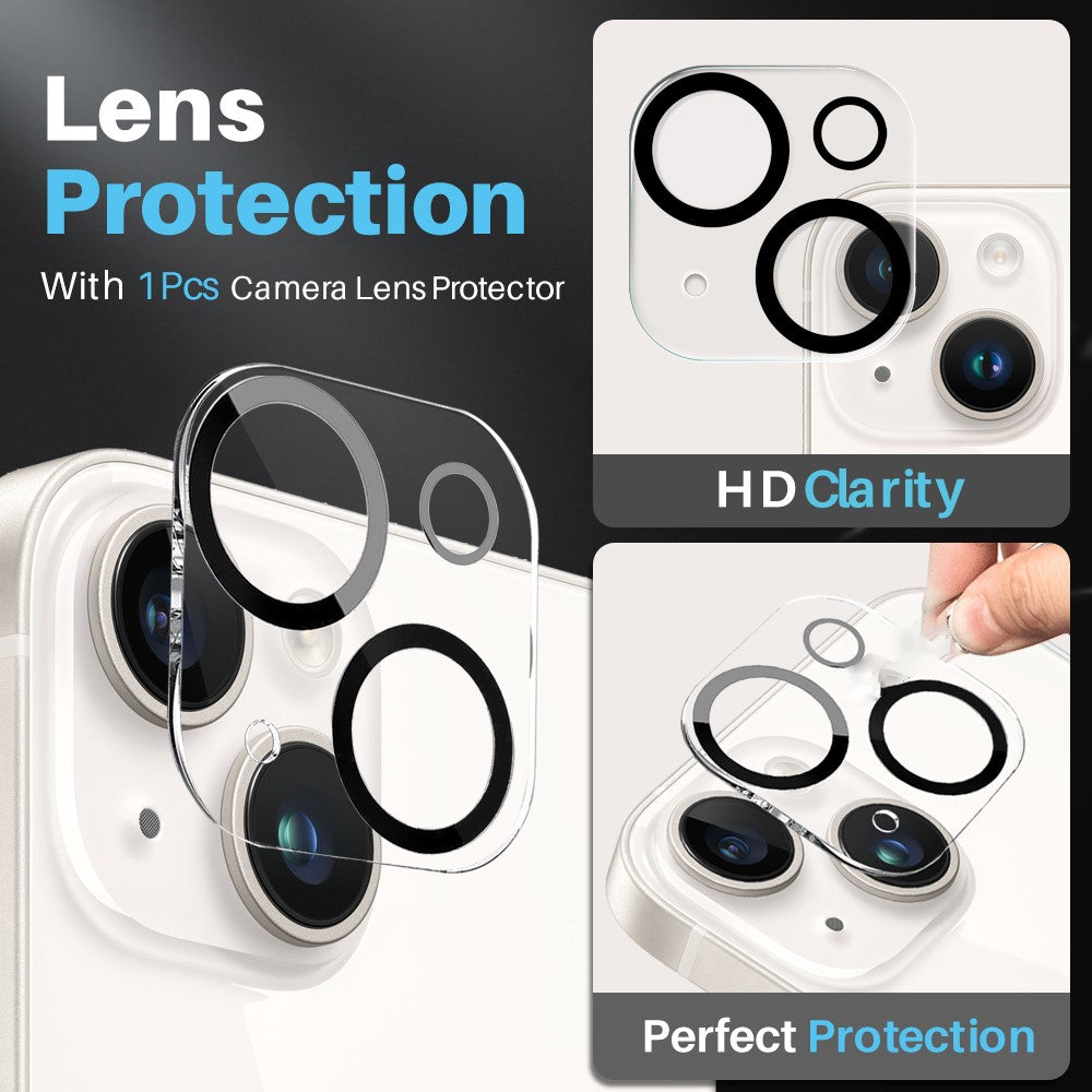 NORTHJO For iPhone 15 Case PC+TPU Phone Cover + Tempered Glass Screen Film + Lens Film
