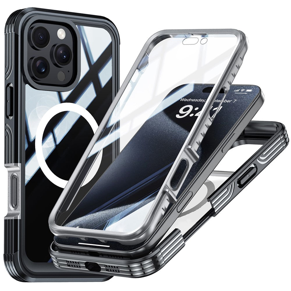 For iPhone 16 Pro Max Magnetic Case PC + TPU Shockproof Phone Cover with Screen Film