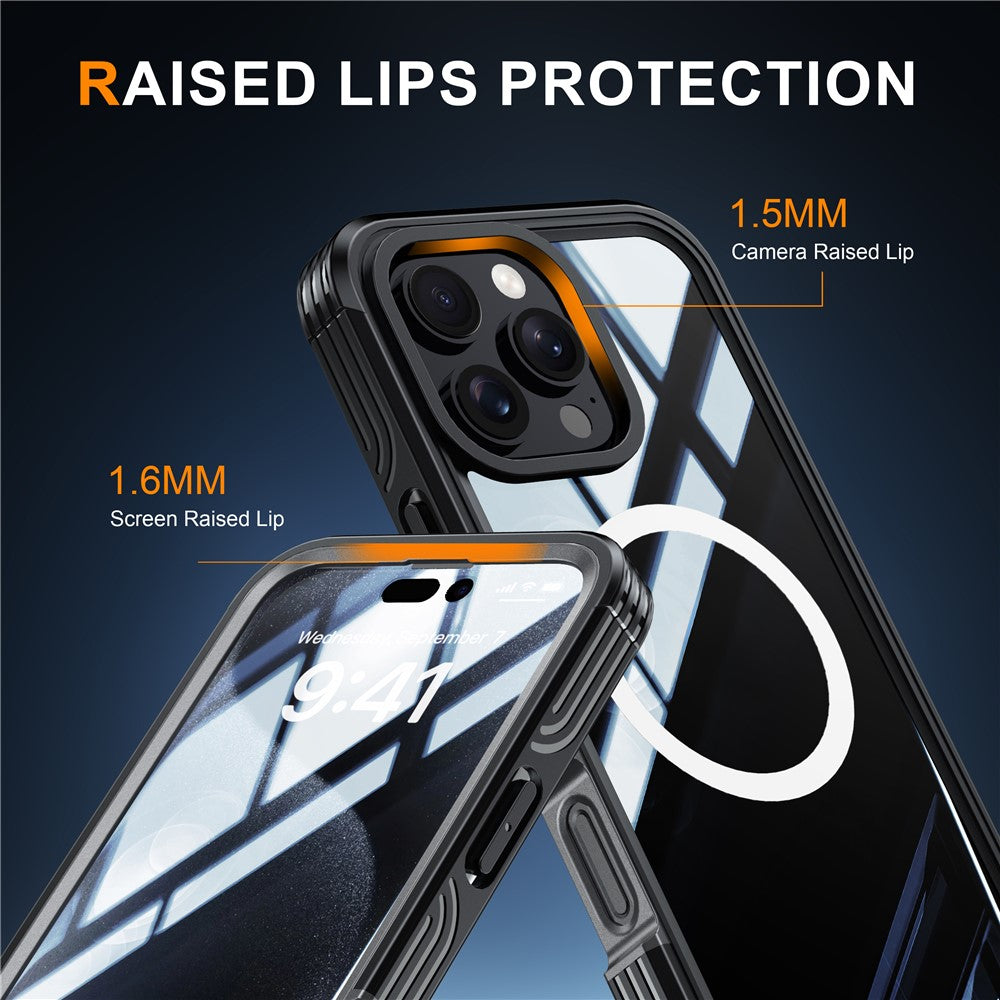 For iPhone 16 Pro Max Magnetic Case PC + TPU Shockproof Phone Cover with Screen Film