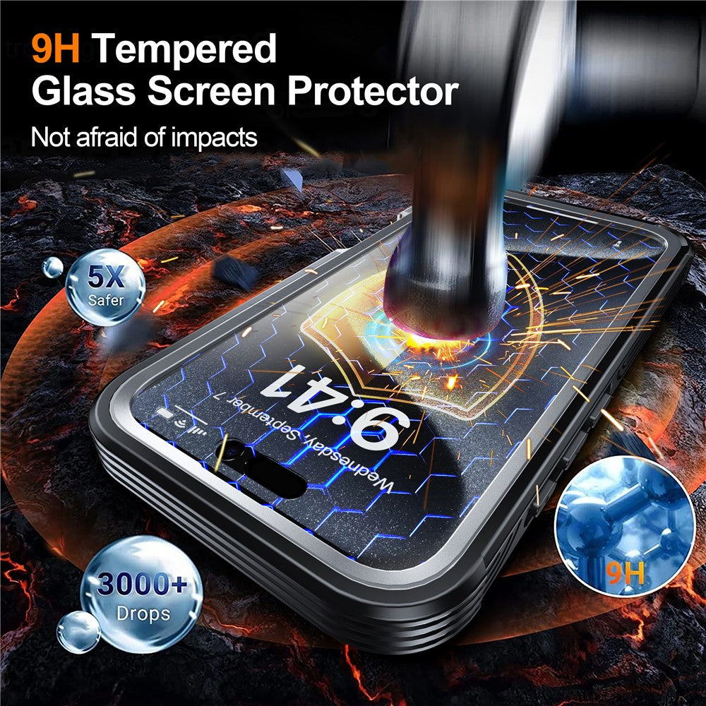 For iPhone 16 Pro Max Magnetic Case PC + TPU Shockproof Phone Cover with Screen Film