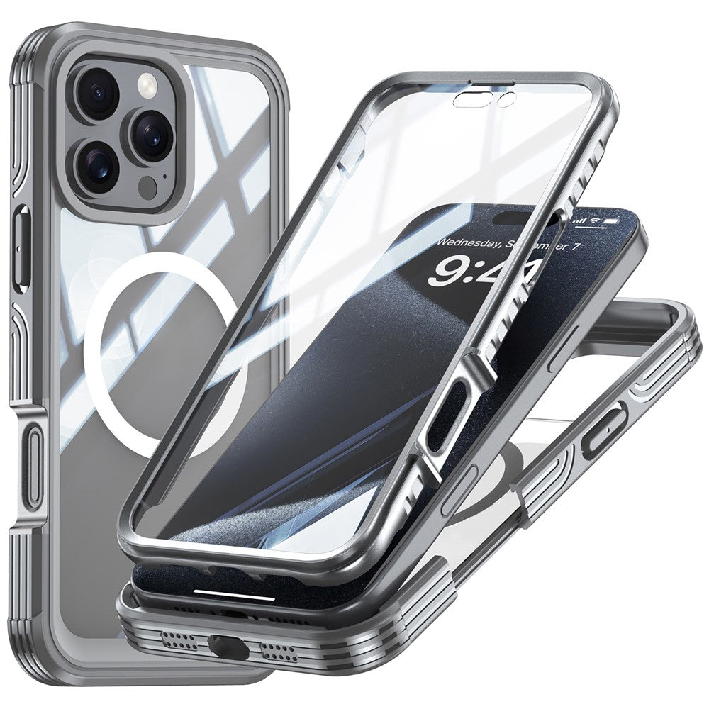 For iPhone 16 Pro Max Magnetic Case PC + TPU Shockproof Phone Cover with Screen Film
