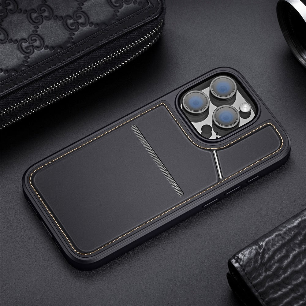 DUX DUCIS Rafi II Series for iPhone 16 Pro Magnetic Case Kickstand Card Slots Leather+TPU Phone Cover