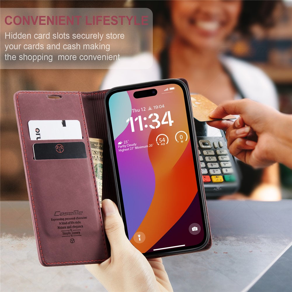CASEME 013 Series For iPhone 16 Pro Case Card Holder Stand Leather Phone Cover