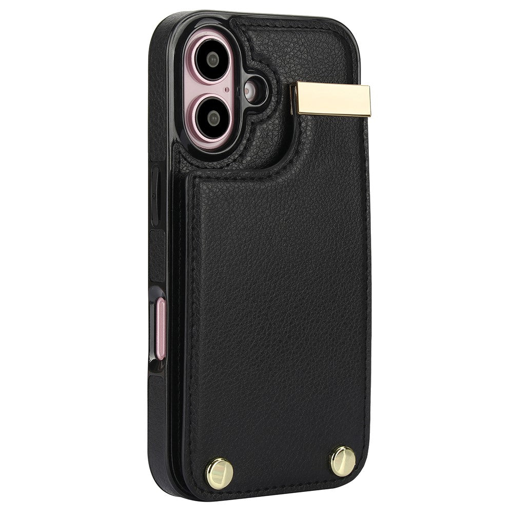 For iPhone 16 Case TPU+PU Leather Hardware Decor Phone Cover with Card Holder