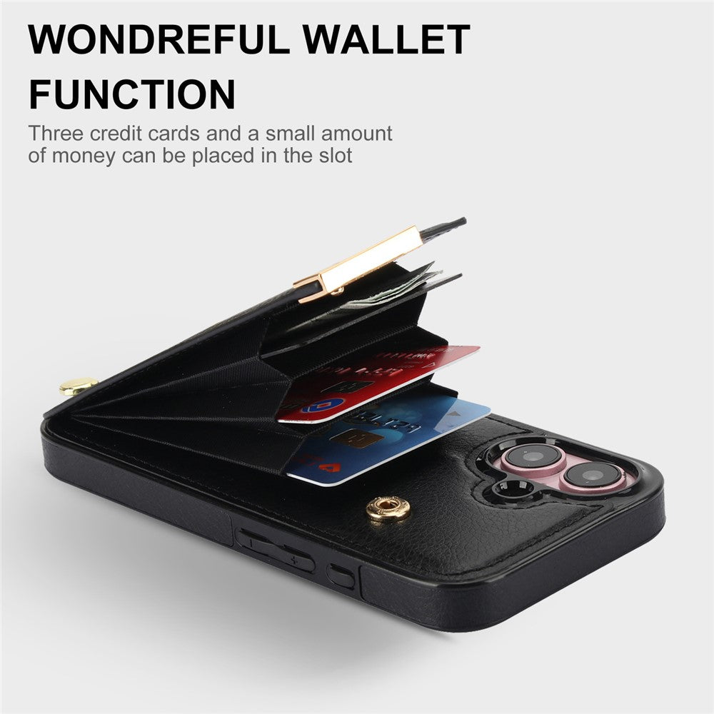 For iPhone 16 Case TPU+PU Leather Hardware Decor Phone Cover with Card Holder