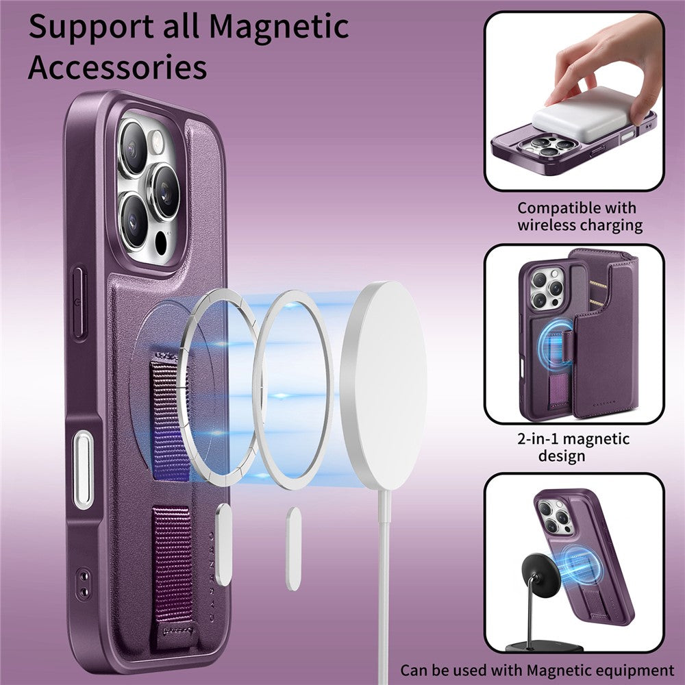 CASENEO For iPhone 16 Pro Magnetic Case RFID Blocking Wallet Detachable Leather Phone Cover with Wristband