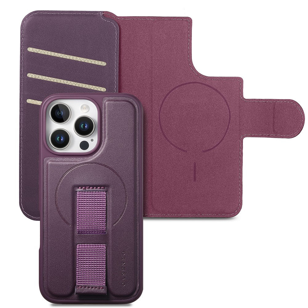 CASENEO For iPhone 16 Pro Magnetic Case RFID Blocking Wallet Detachable Leather Phone Cover with Wristband