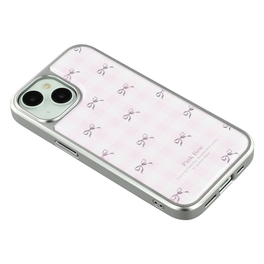 For iPhone 15 Case Lacquered Epoxy Pattern TPU + Acrylic Phone Cover Large Camera Cutout