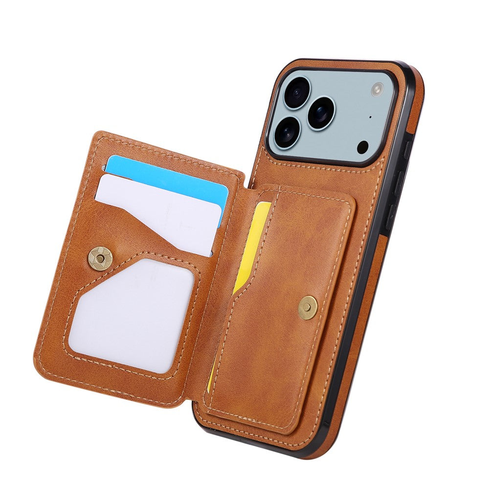 For iPhone 18 Pro Max / 17 Pro Max Case Card Holder Kickstand PU Leather + TPU Phone Cover