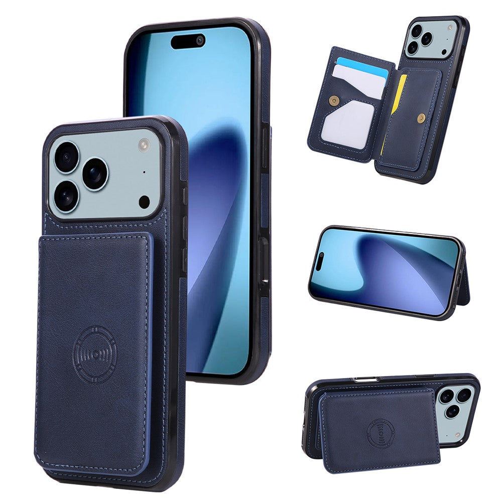 For iPhone 18 Pro Max / 17 Pro Max Case Card Holder Kickstand PU Leather + TPU Phone Cover