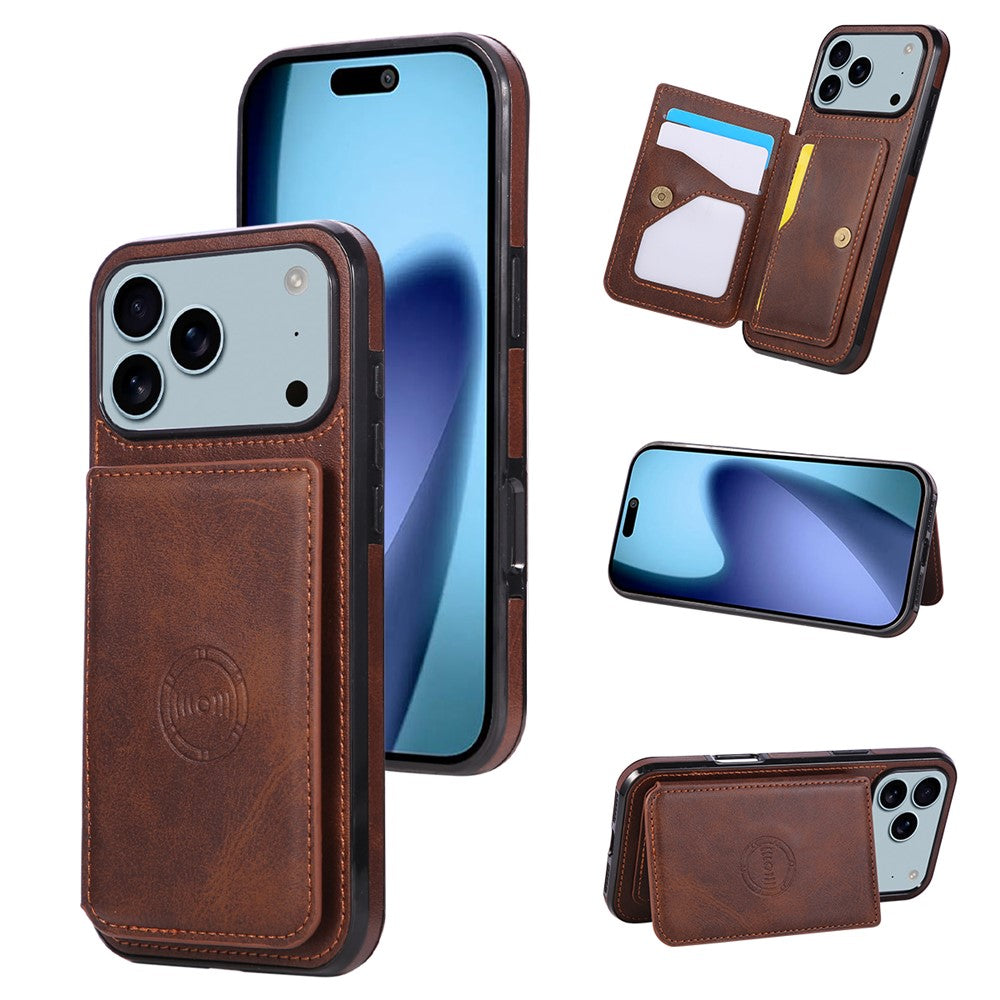 For iPhone 18 Pro Max / 17 Pro Max Case Card Holder Kickstand PU Leather + TPU Phone Cover