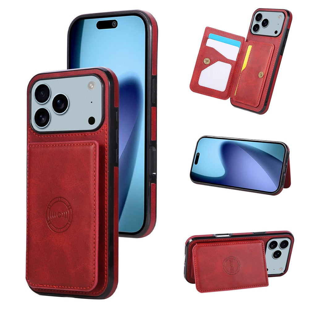 For iPhone 18 Pro Max / 17 Pro Max Case Card Holder Kickstand PU Leather + TPU Phone Cover