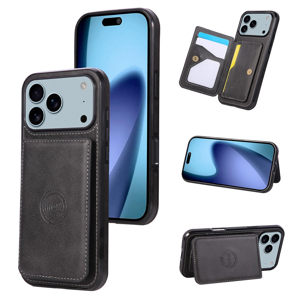 For iPhone 18 Pro Max / 17 Pro Max Case Card Holder Kickstand PU Leather + TPU Phone Cover