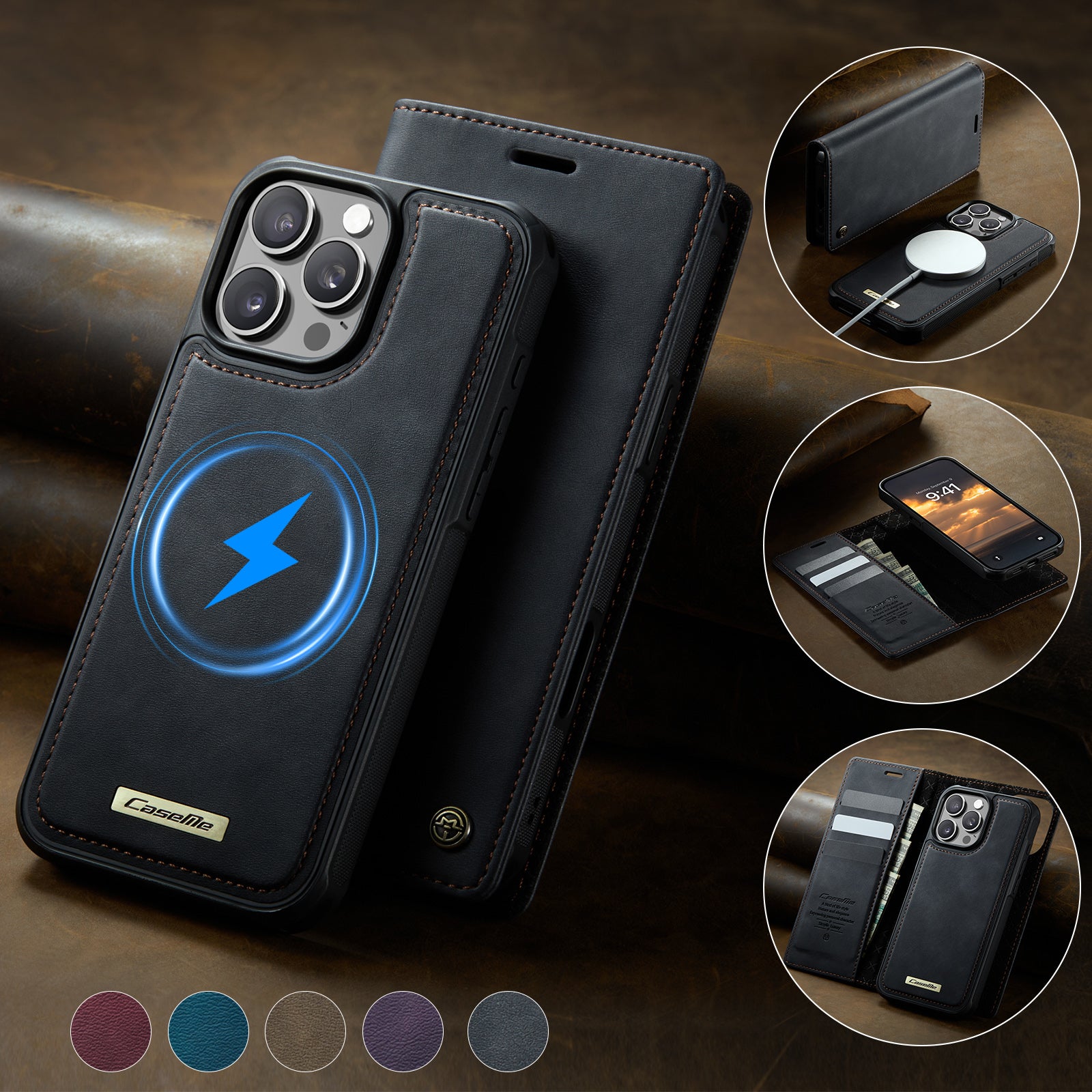 CASEME For iPhone 16 Pro Case  C49  Compatible with MagSafe RFID Blocking Detachable Wallet Leather Phone Cover