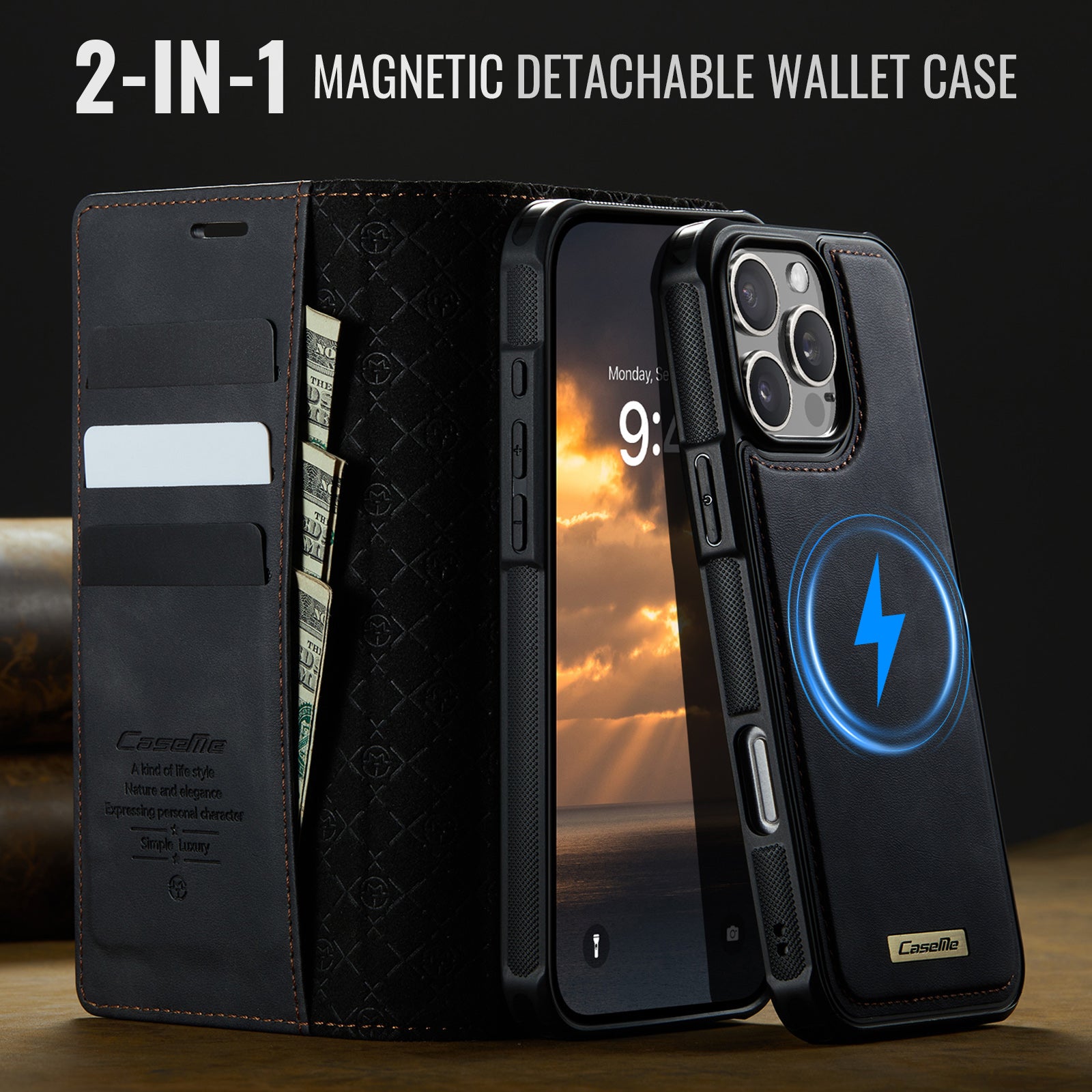 CASEME For iPhone 16 Pro Case  C49  Compatible with MagSafe RFID Blocking Detachable Wallet Leather Phone Cover