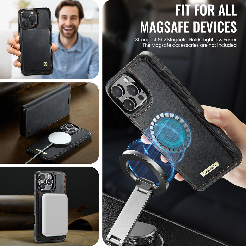 CASEME For iPhone 16 Pro Case  C49  Compatible with MagSafe RFID Blocking Detachable Wallet Leather Phone Cover