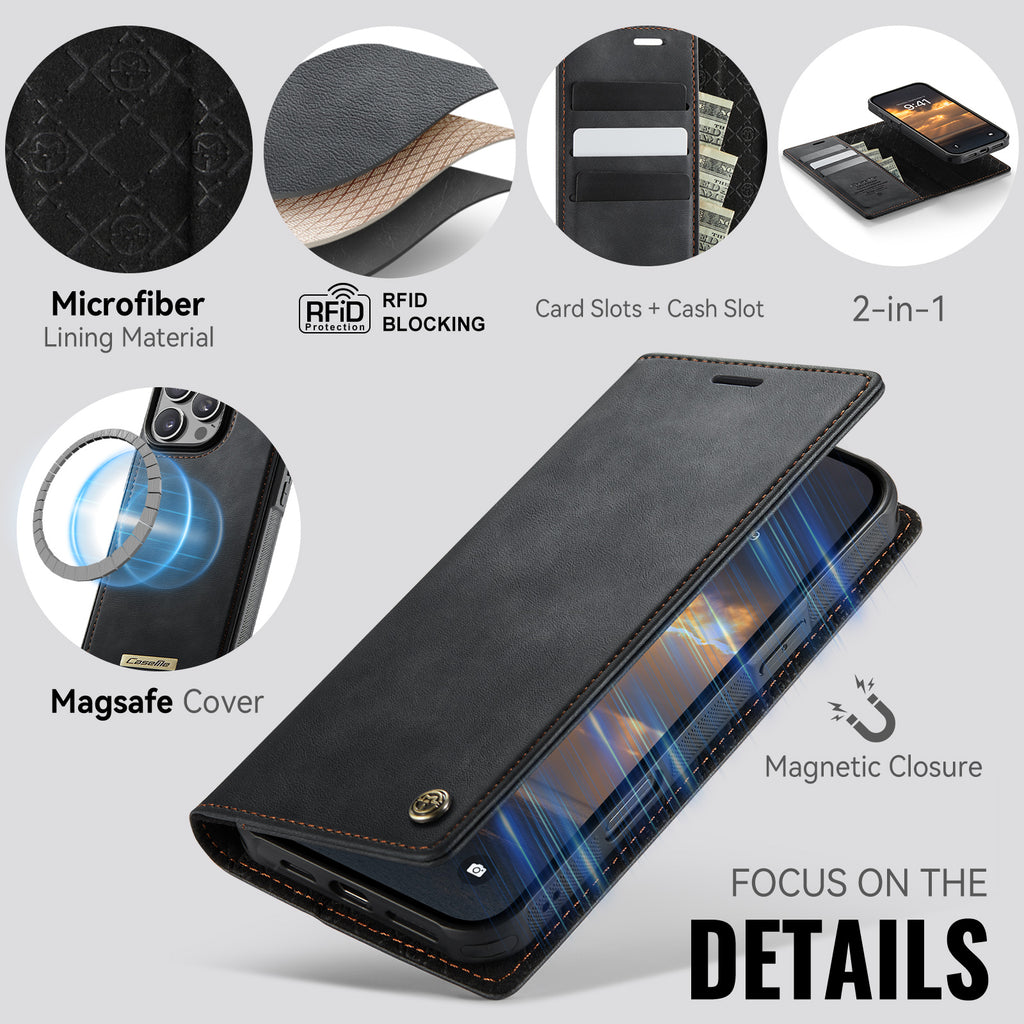 CASEME For iPhone 16 Pro Case  C49  Compatible with MagSafe RFID Blocking Detachable Wallet Leather Phone Cover