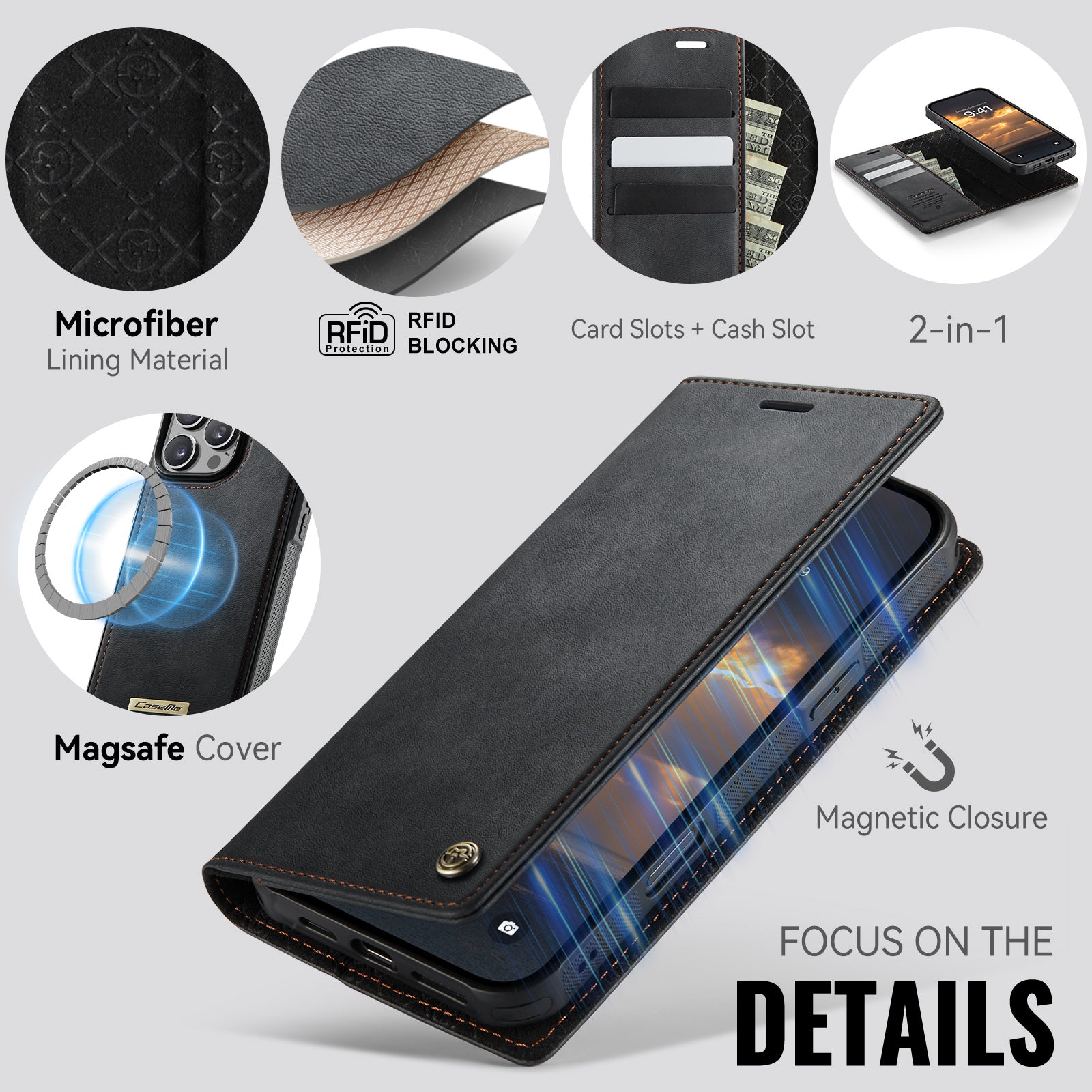 CASEME For iPhone 16 Pro Case  C49  Compatible with MagSafe RFID Blocking Detachable Wallet Leather Phone Cover
