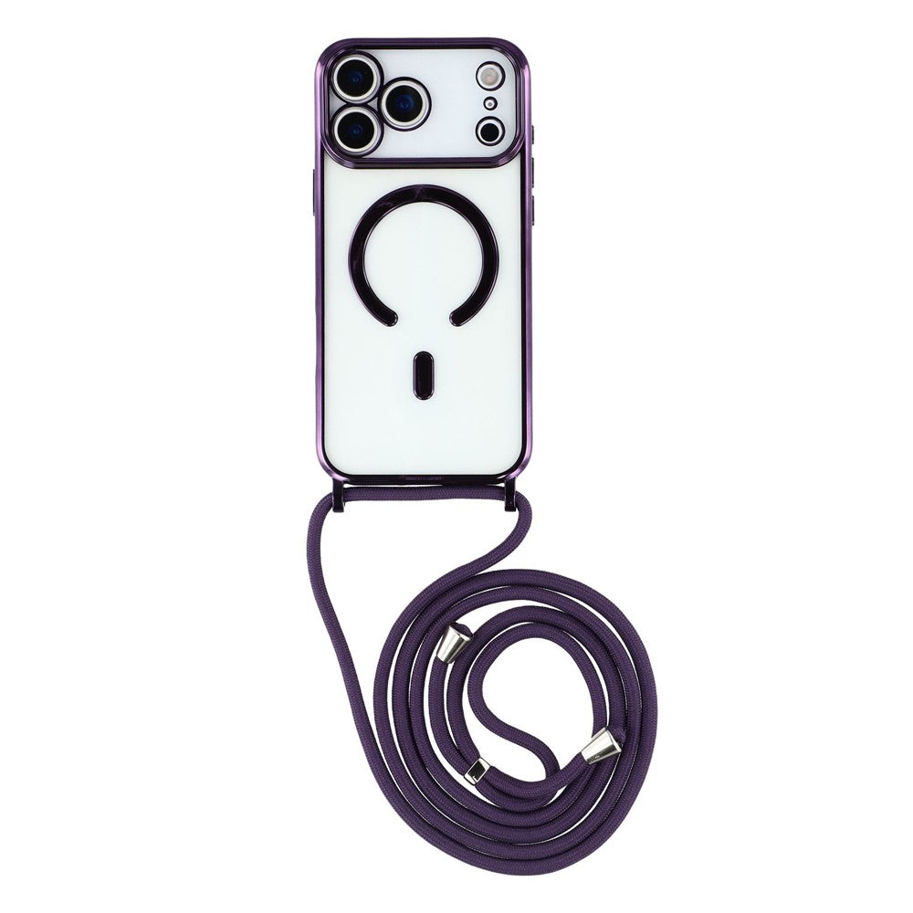 For iPhone 17 Pro Case Compatible with MagSafe Electroplating Edge TPU Phone Cover with Shoulder Strap