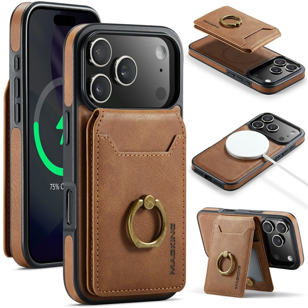MAGKING K1 Series For iPhone 18 Pro / 17 Pro Magnetic Case PC + TPU + PU Phone Cover with Card Holder