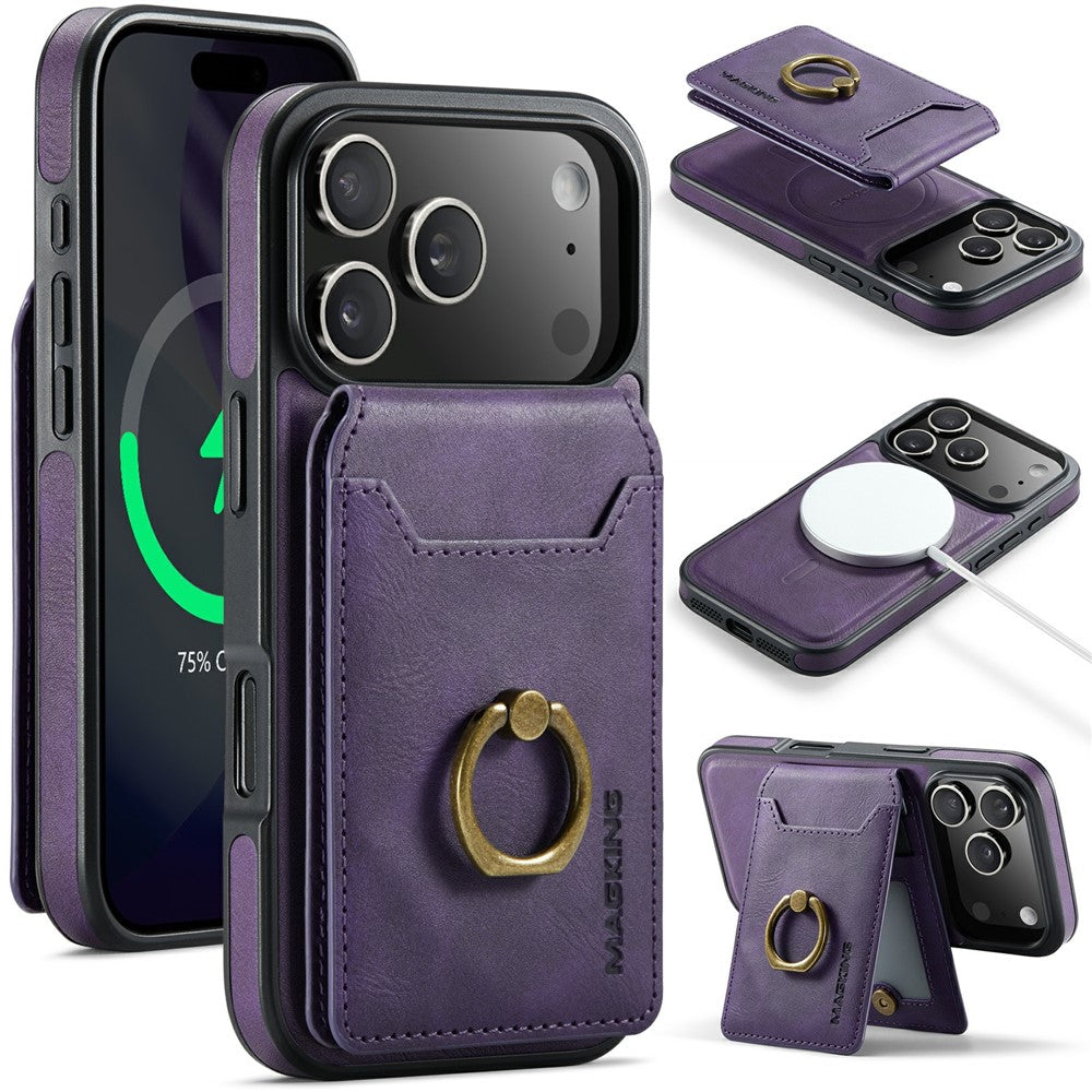 MAGKING K1 Series For iPhone 18 Pro / 17 Pro Magnetic Case PC + TPU + PU Phone Cover with Card Holder