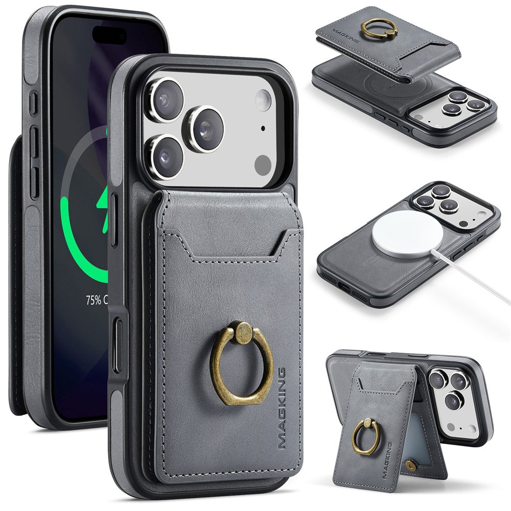 MAGKING K1 Series For iPhone 18 Pro / 17 Pro Magnetic Case PC + TPU + PU Phone Cover with Card Holder