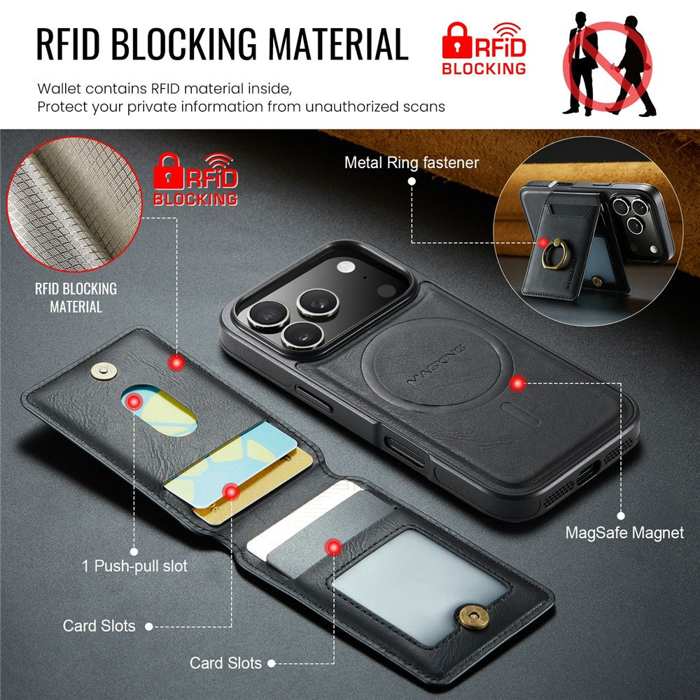 MAGKING K1 Series For iPhone 18 Pro Max / 17 Pro Max Magnetic Case PC + TPU + PU Phone Cover with Card Holder
