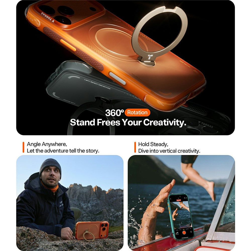 TORRAS Ostand Q3 Air Series For iPhone 17 Pro Max Case Compatible with MagSafe Shockproof PC + TPU Phone Cover with Kickstand