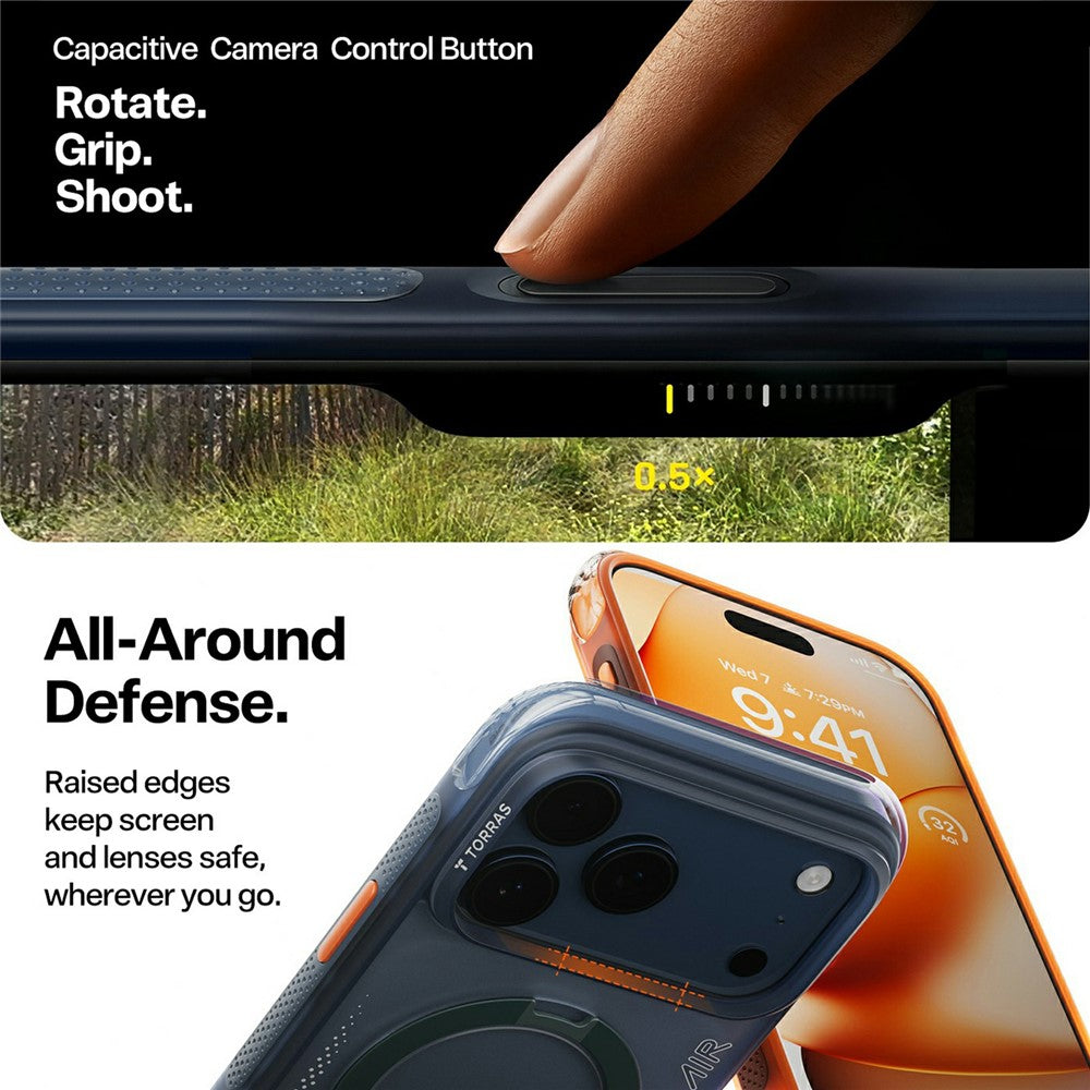 TORRAS Ostand Q3 Air Series For iPhone 17 Pro Max Case Compatible with MagSafe Shockproof PC + TPU Phone Cover with Kickstand