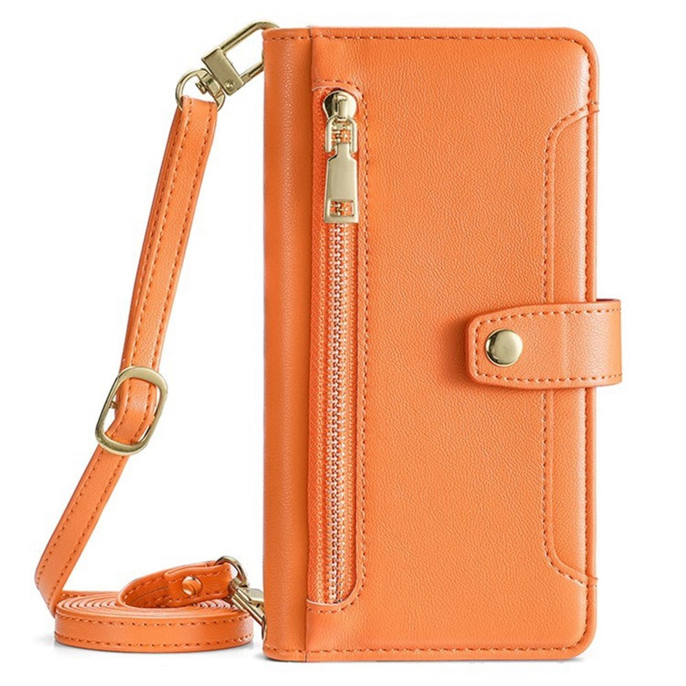 For iPhone 17 Pro Leather Case Zipper Pocket Wallet Phone Cover with 2 Straps