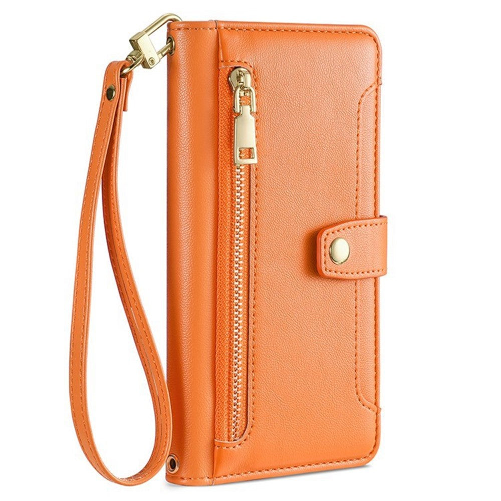For iPhone 17 Pro Leather Case Zipper Pocket Wallet Phone Cover with 2 Straps