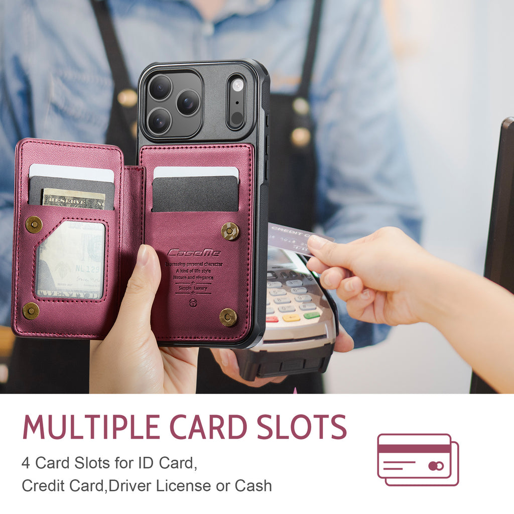 CASEME For iPhone 18 Pro / 17 Pro Case with RFID Blocking 5 Card Slots  C22 Leather Back Cover