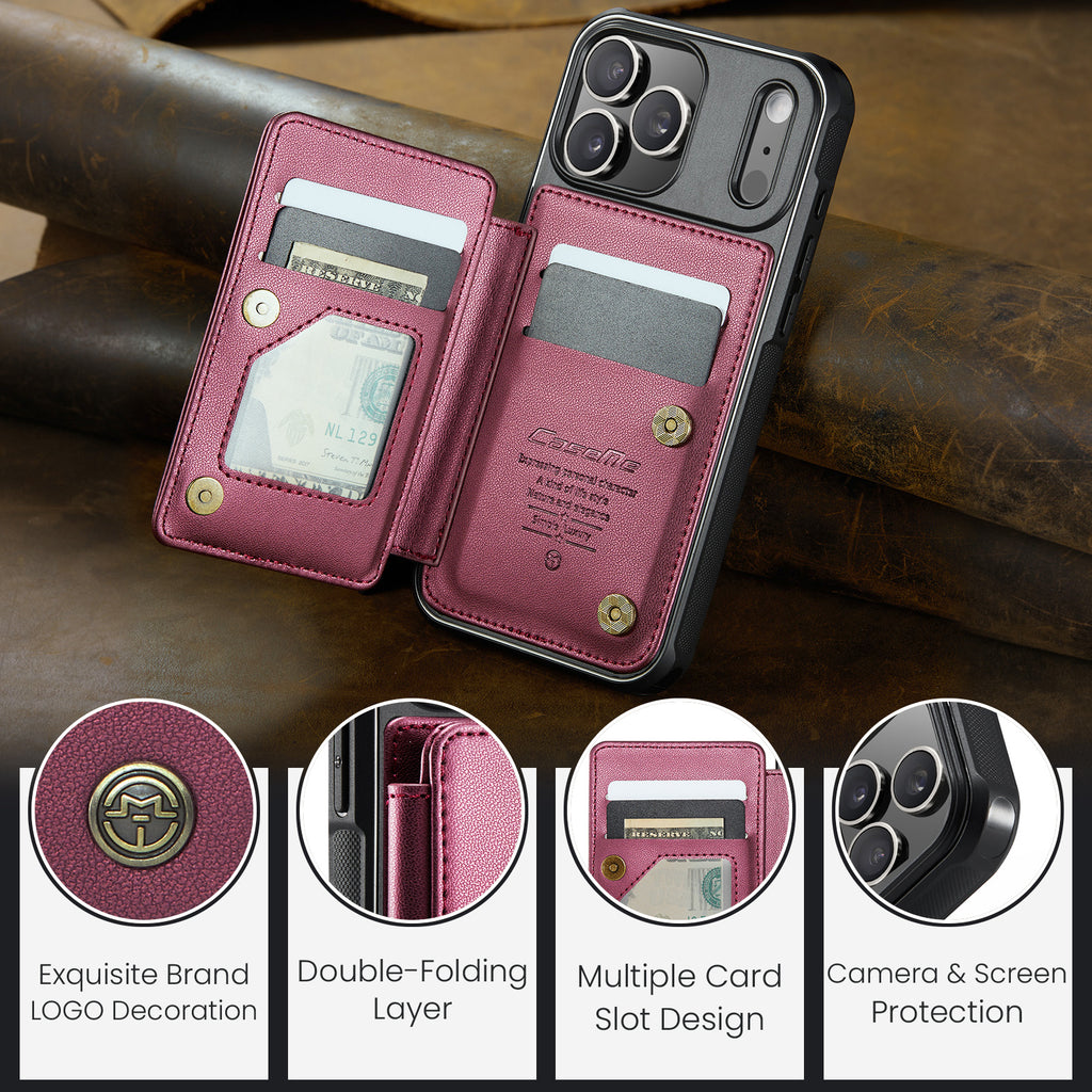 CASEME For iPhone 18 Pro / 17 Pro Case with RFID Blocking 5 Card Slots  C22 Leather Back Cover