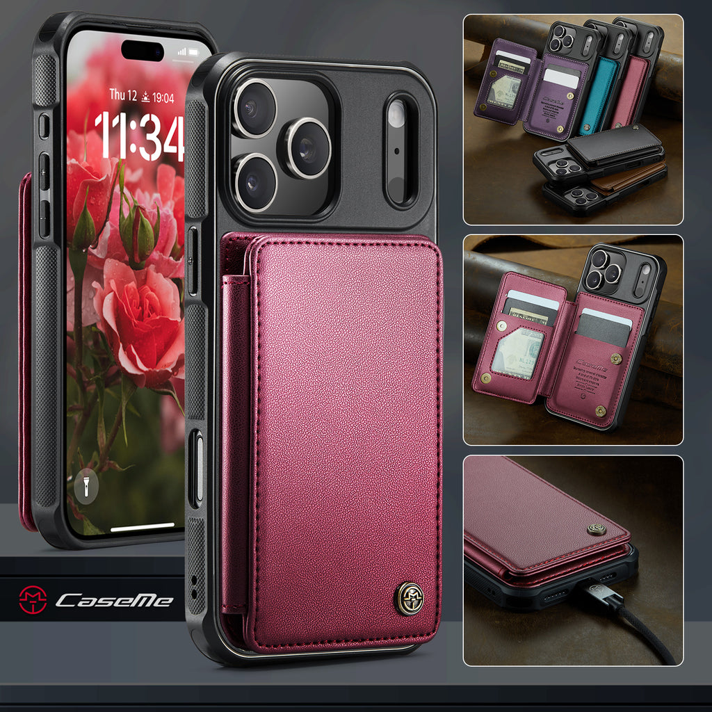 CASEME For iPhone 18 Pro / 17 Pro Case with RFID Blocking 5 Card Slots  C22 Leather Back Cover