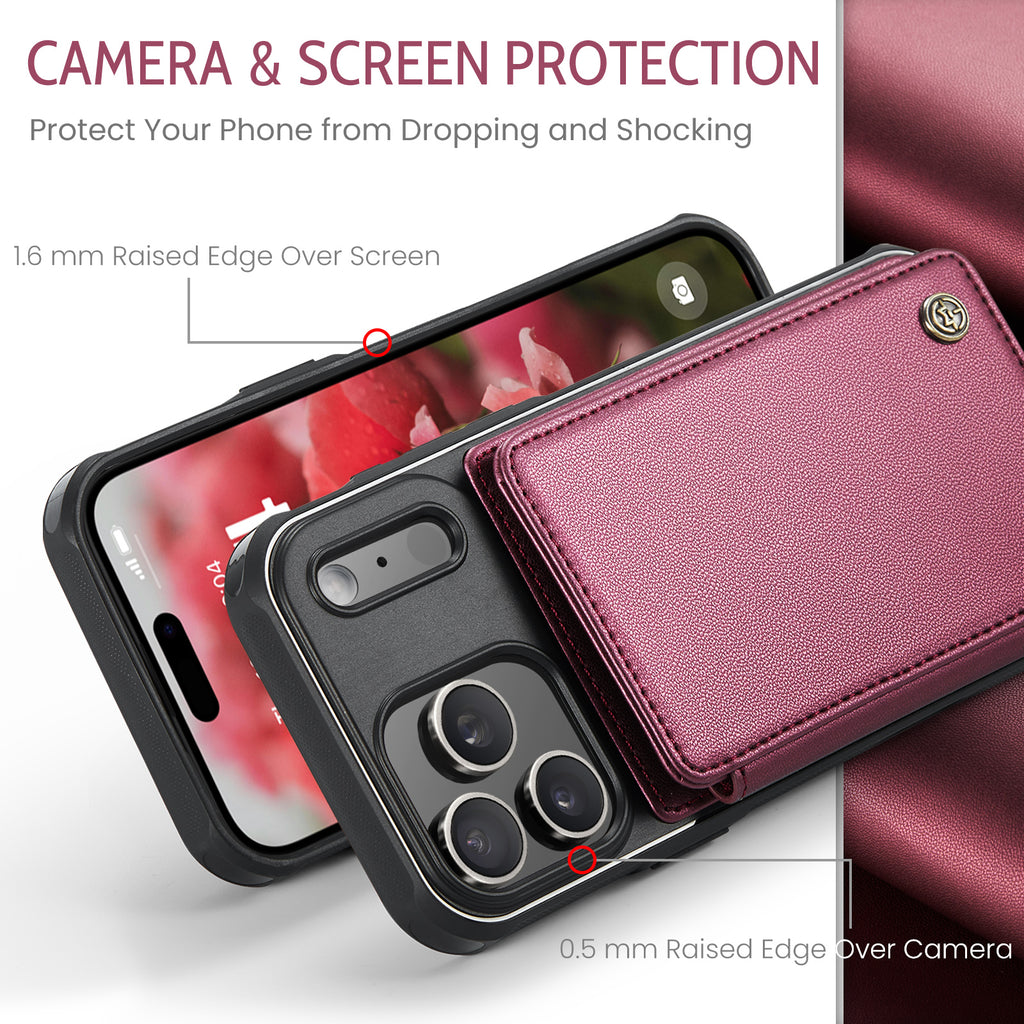 CASEME For iPhone 18 Pro / 17 Pro Case with RFID Blocking 5 Card Slots  C22 Leather Back Cover