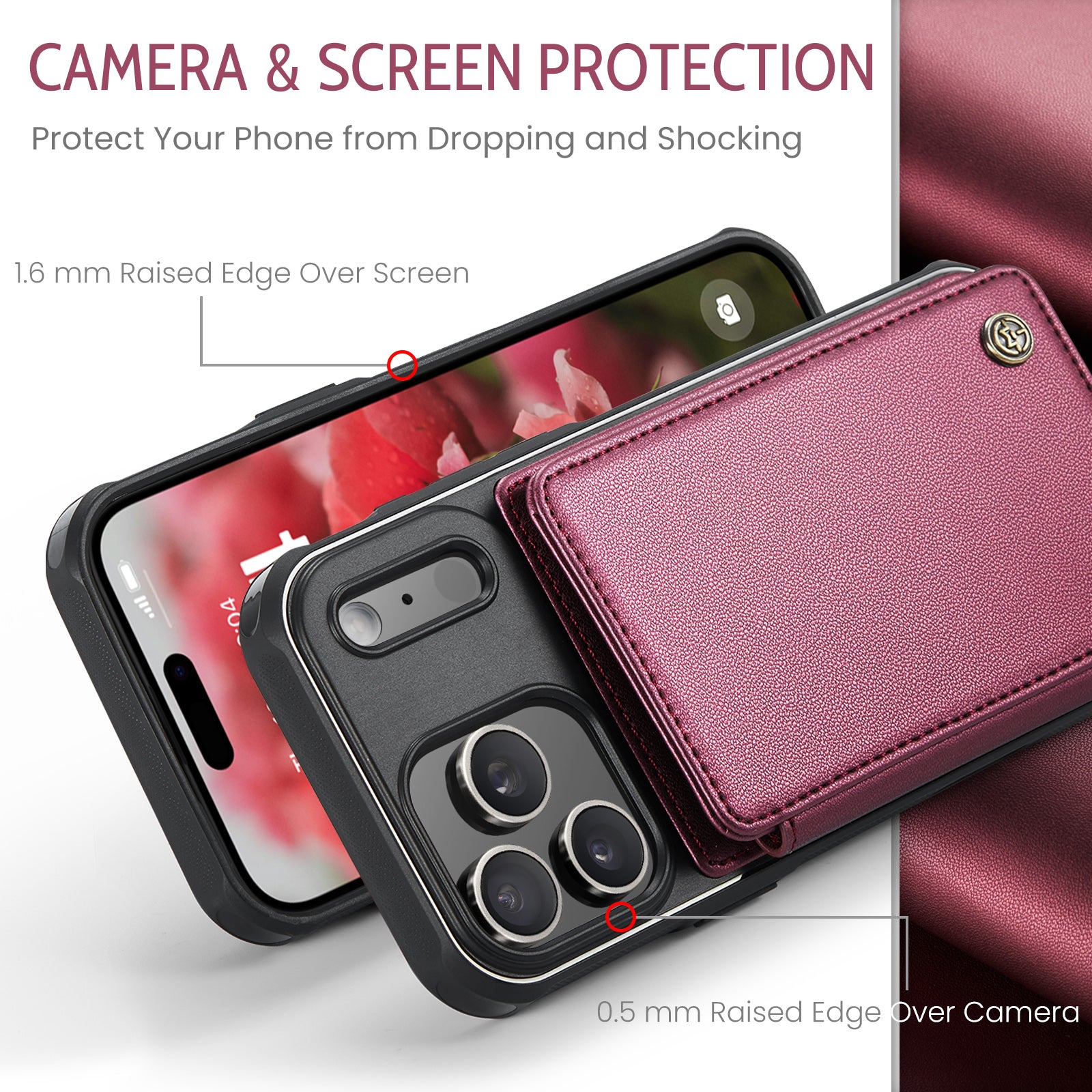 CASEME For iPhone 18 Pro / 17 Pro Case with RFID Blocking 5 Card Slots  C22 Leather Back Cover